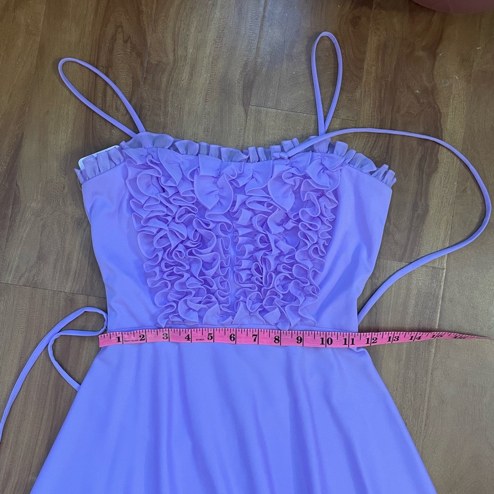 Vintage 70s Pastel Purple Ruffle Spaghetti Strap Formal Maxi Dress Gown XXS/XS - Picture 8 of 9